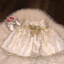 Ivory and gold baby girl dress 3-6 mths
