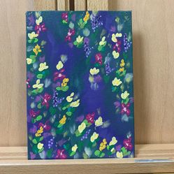 Purple, Yellow, Magenta Flowers Original Acrylic Painting With Beautiful Colors, Artist Signed, 5 x 7, Unframed