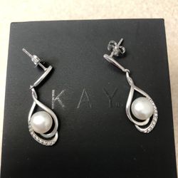 Kay Diamond Drop Pearl Earrings