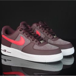 Like New .. Nike Air Force 1 Low Red Plum Canvas Burgundy Sneakers Men's Size 9.5