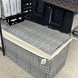 SONGMICS 42.3 Gallon (160L) Storage Bin Woven Blanket Storage Basket with Handles - Gray