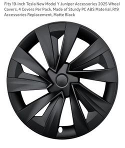 FIts 19-Inch Tesla New Model Y Juniper Accessories 2025 Wheel Covers, 4 Covers Per Pack, Made of Sturdy PC ABS Material, R19 Accessories Replacement, 