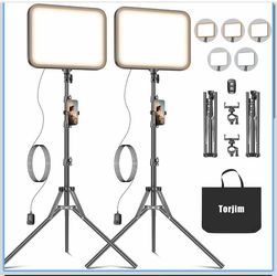 Torjim 11 Inch Video Light Kit for Creators-24W High Brightness Studio Lights with Tripod Stand & Phone Holder & Remote, Adjustable Photography Lighti
