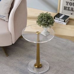 MEETLAKE Clear Acrylic Table with Cone Metal Pole (Small, Brushed Gold)