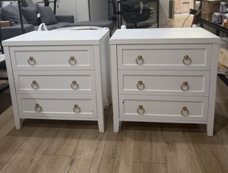 Set of 2,Paint Night Stand with Charger Station, 3 Drawer Nightstand ,Larger Wider Bedside Table with USB-C Port, Modern End Table, for Bedroom, Livin