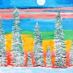 Painting of winter pine trees