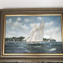 Sailboat Oil Painting  Wood Frame 32x44