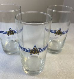 Seattle Mariners Retro 1979 Glasses 3 total 12oz Trident Blue Yellow Star Logo Baseball Shell Oil Anchor Hocking USA