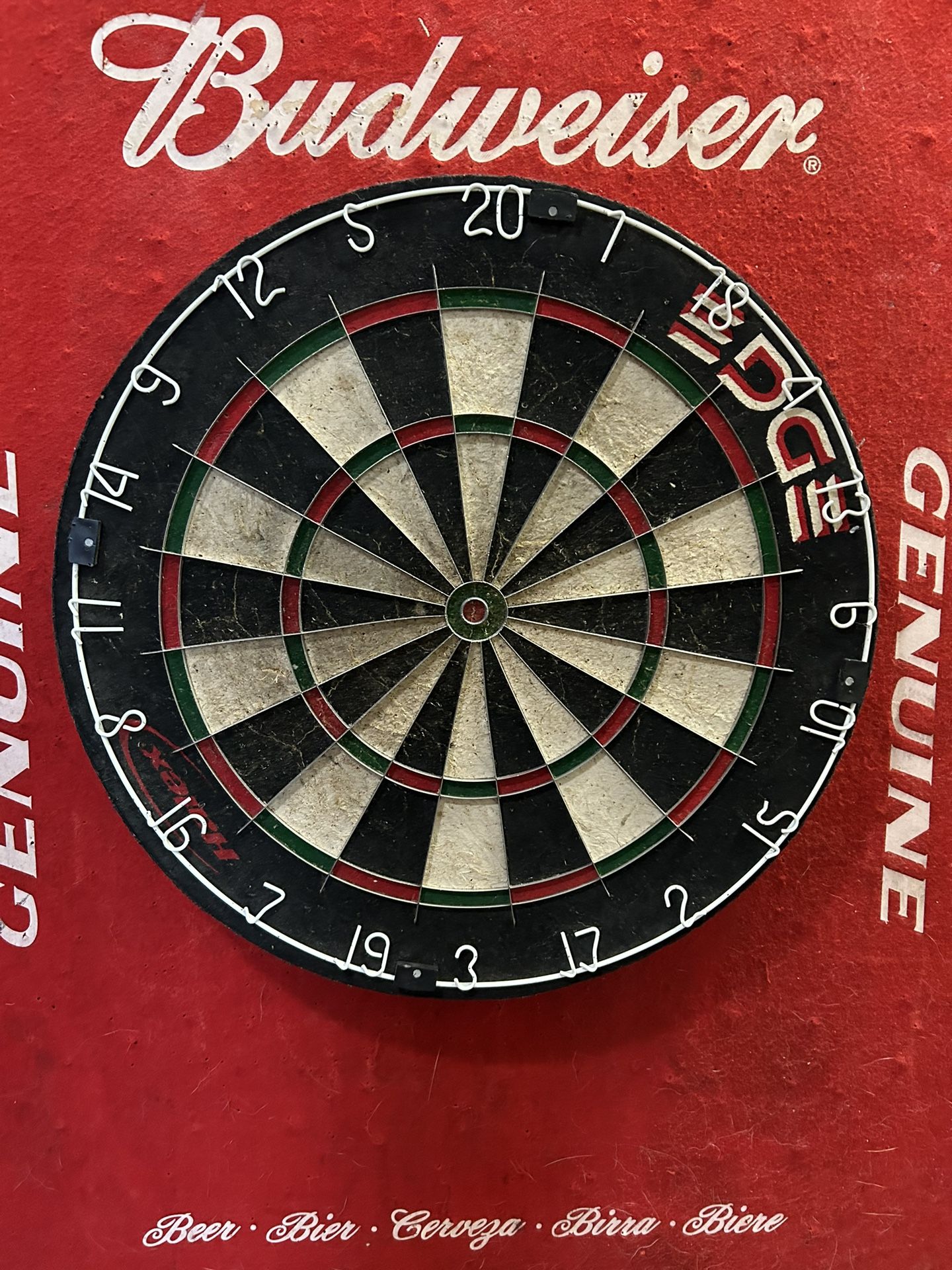 Halex Edge Dartboard-mounted on Budweiser Dartboard-Backer