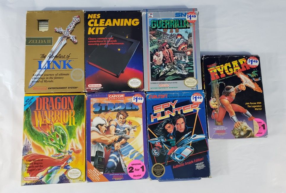 Nintendo NES Game and Box Lot Zelda Guerrilla Dragon Warrior Strider Spy Rygar