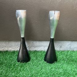 2 Stainless & Black Candle Holders 