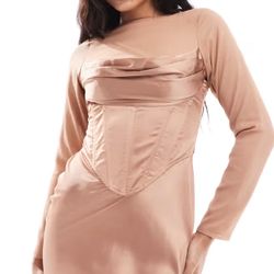Corset Overlay Satin Chiffon Mix Maxi Dress
