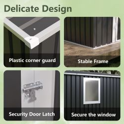 4X9 FT Metal Garden Shed with 1 Window Hinge Door Outdoor Storage