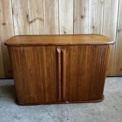 Teak Wall Mounted Storage Cabinet with Tambour Doors
