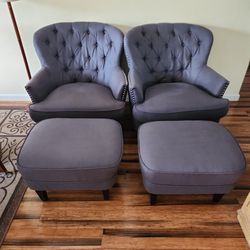 2 Nailhead Chairs With Ottomans