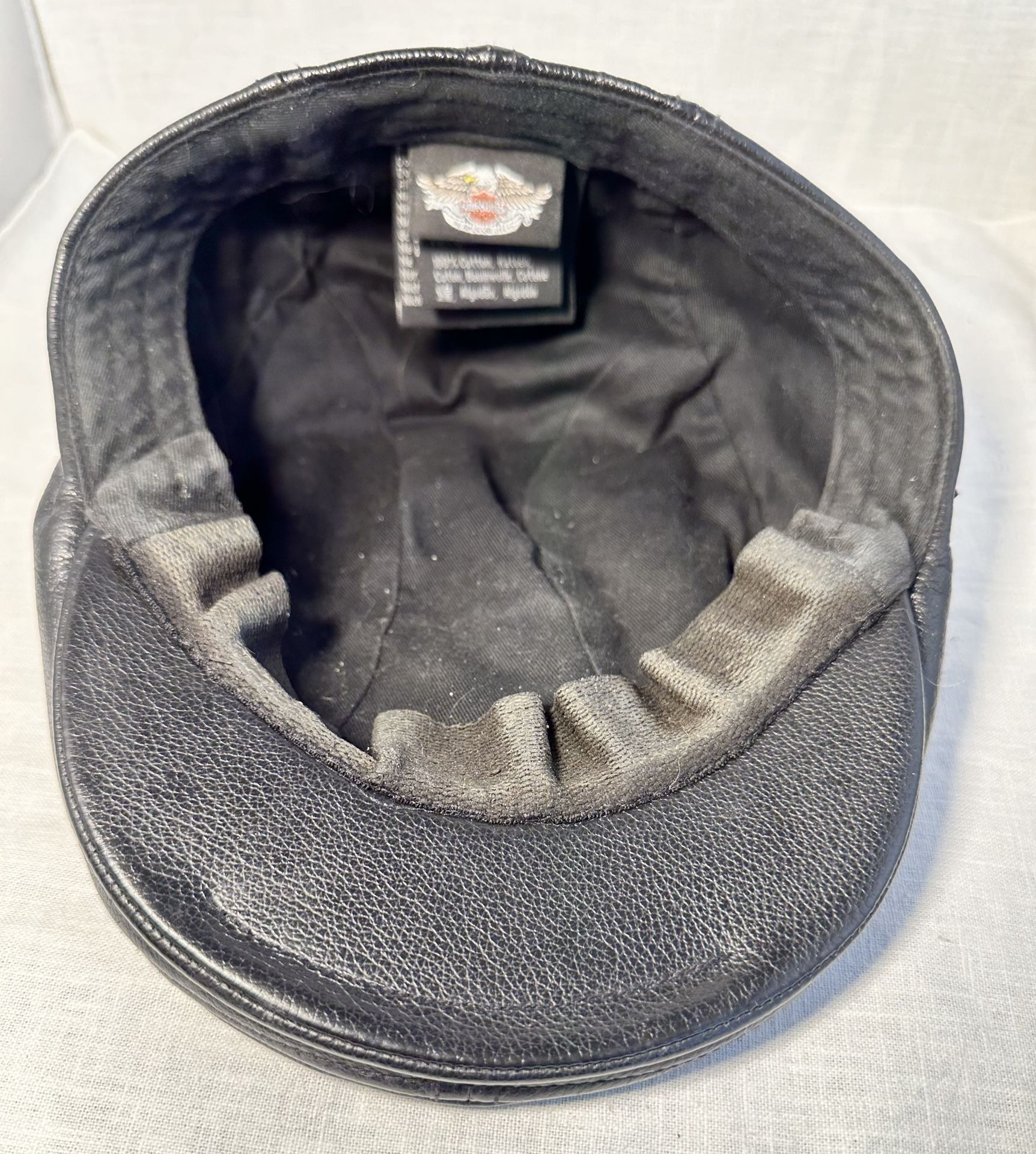 Harley Davidson Adult Large Black Leather Embroidered Lace Up Cabbie Newsboy Hat Harley Davidson Ascot Newsboy Cabbie Cap Hat | Mercari main image 2