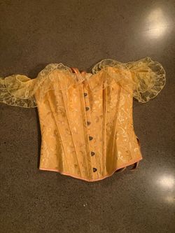 Gold Brocade Corset with Lace Sleeves