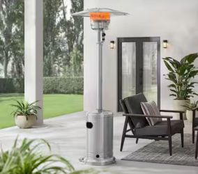 Hampton Bay 7 ft. 48,000 BTU Stainless Steel Propane Patio Heater with Wheels
