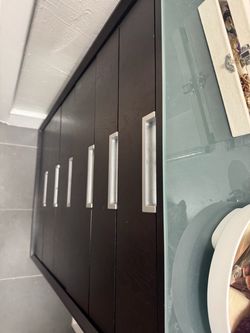 Dark Brown Wardrobe with Silver Handles