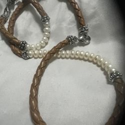 Sterling Silver Pearls Leather Necklace / Bracelet  5