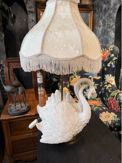 Vintage beautiful porcelain glaze swan Table 30 tall
