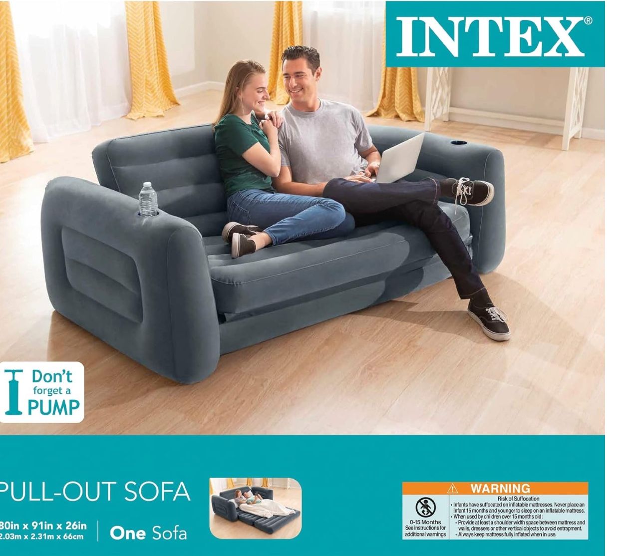 INTEX Inflatable Pull-Out Sofa: 2-in-1 Valve (Retail Value 115$)