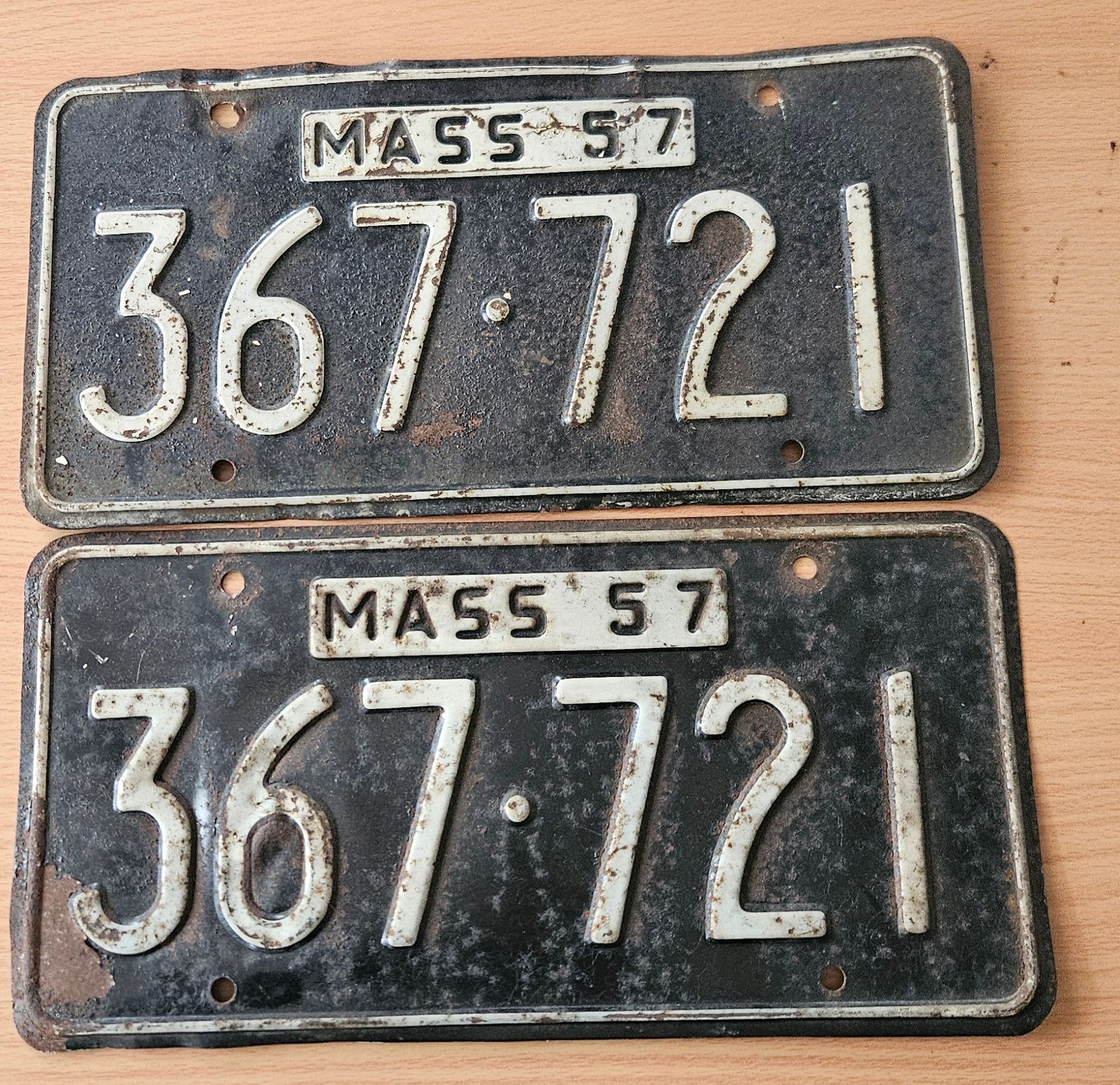 2 Vintage 1957 Massachusetts license plates