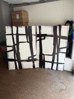Abstract Black and White Canvas Painting