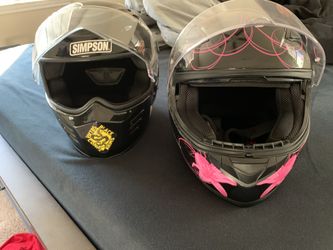 Like new Simpson brand helmet and Voss women’s helmet.