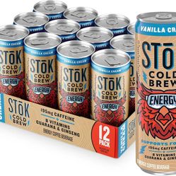 SToK Cold Brew Energy Vanilla Cream, Energy Coffee Beverage with 195mg Caffeine to Help Support Focus, Canned Coffee with B-Vitamins 12 Cans 