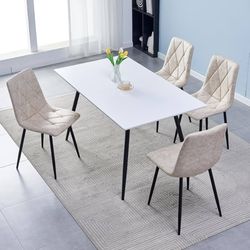 4 Set of Dining Chairs, Metal Frame Dining Chair for Kitchen Room,Technology Cloth Seat Chair for Living Room, Bedroom(Beige Chair 4 only  