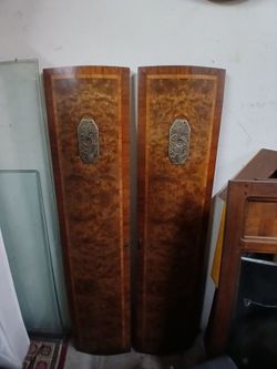 vintage mahogany-finish wood cabinet doors