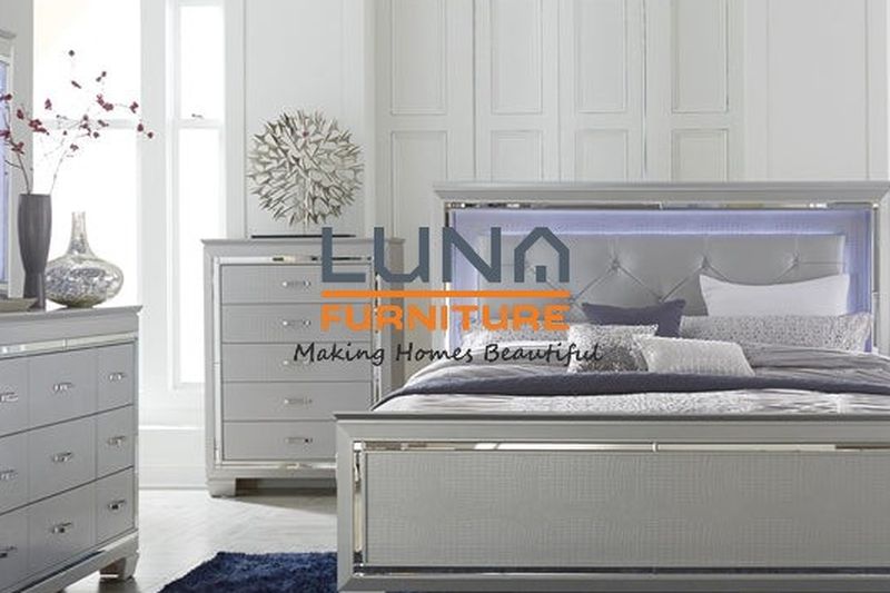 Allura Silver LED Upholstered Panel Bedroom Set

