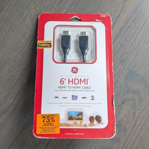 GE 6' High Speed HD 3D 4k 1080p HDMI Cable, Black