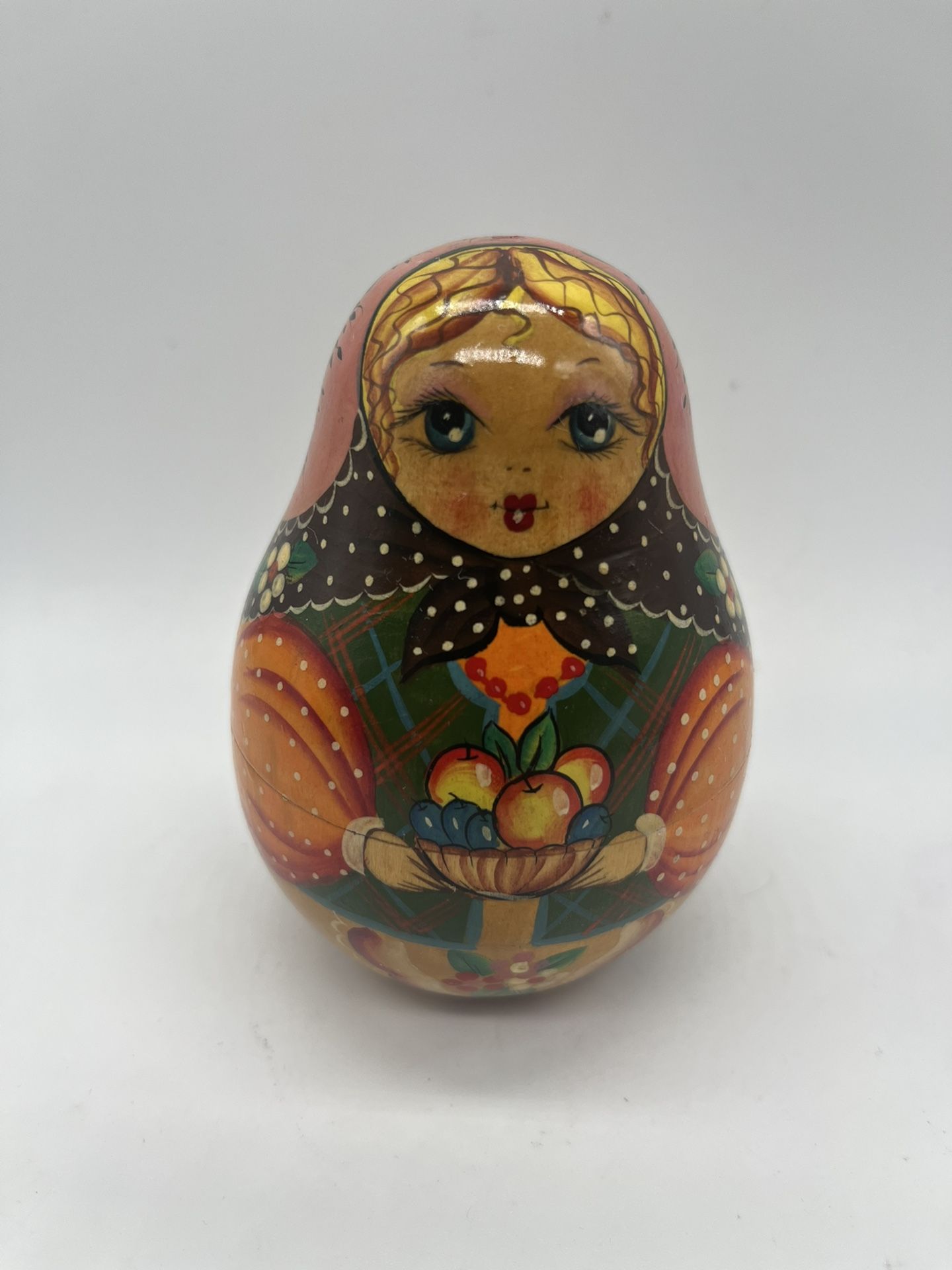 Vintage Russian Matryoshka Roly Poly Doll Musical. Handmade