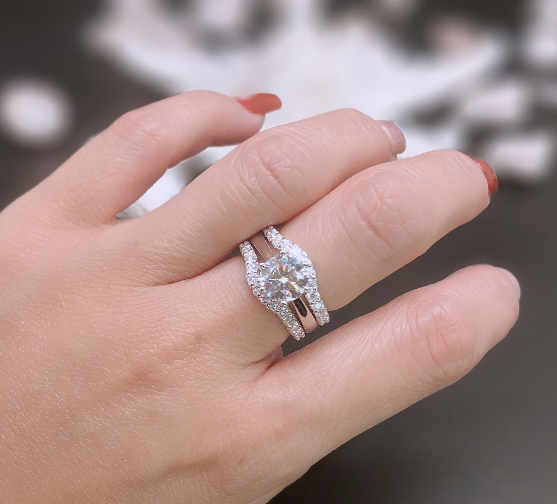 Moissanite Ring Set With Certificate