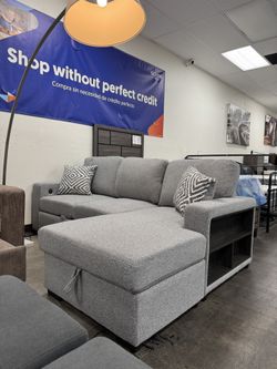 NEW Sectional Pull Out Sleeper / Sofa Bed,Drop Down Table w/ Cupholders, Chaise w/ Large Storage, Track Arms w/ Bookcase, USB-A & USB-C Charging Ports