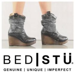BedStu Bruges Wedge Boot in ‘silver rustic lux’ 7.5)