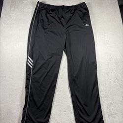 Adidas Track Pants Mens 2XL Black Logo Stripe  Drawstring Open Hem BAGGY Y2K#676