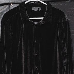 Men's Black Velvet Look  Clubbing / Party Button Up Shirt