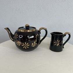 Vintage 1950s Gibson England "Brown Betty" Floral Teapot and Creamer Cup