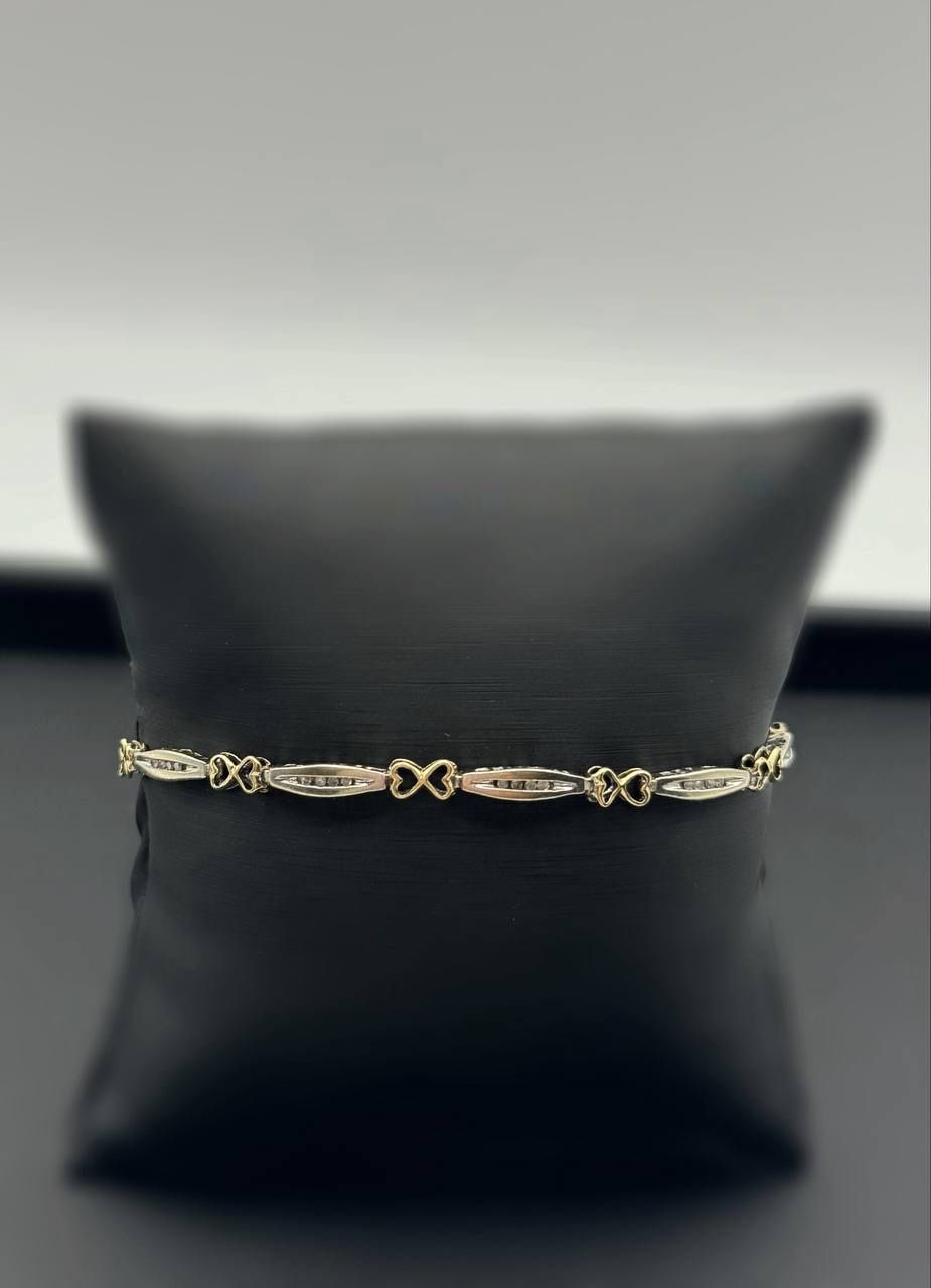 10k two tone gold white gold heart bracelet 7.5” bracelet 3.50 mm wide 0.5 CTW