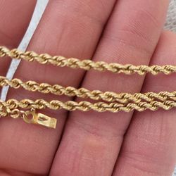 14k Solid Gold Rope Chain Necklace 