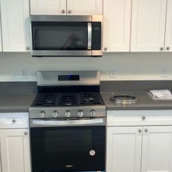 Installs microwave, dishwasher, stove, washer, and dryer any