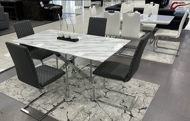 Dining Table Set ceramic marble top 72x35 set with 4 chairs NEW