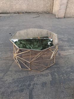 Geometric Gold Coffee Table with Glass Top