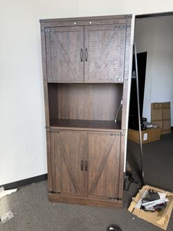 72'' Tall Farmhouse Kitchen Pantry Cabinet with LED Light and Power Outlet, 10 Hanging Shelves, Adjustable Shelves, Versatile Large Rustic Cabinet for