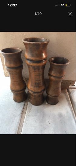 Set of 3 Bamboo-Style Wooden Vases