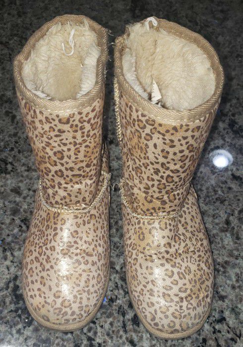 Nordstrom Rack Girl’s Shimmery Animal Print Faux Fur Lined Boots