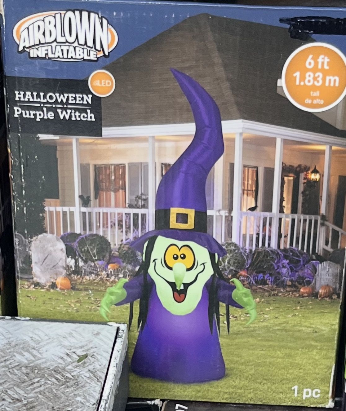 6ft Halloween Giant Inflatable Purple Witch Scary Props Yard